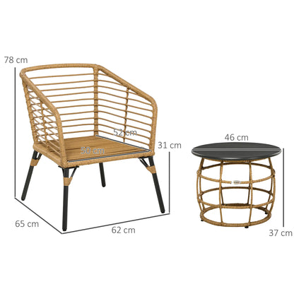 Rattan Sitzgruppe mit Polstern für Balkon und Terrasse – 2 Loungesessel und Tisch