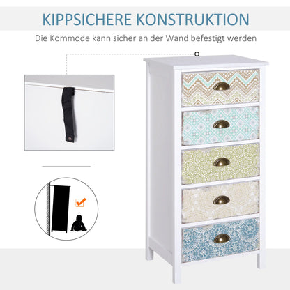 Vintage Kommode mit Gemusterten Fronten – 5 Schubladen