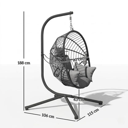 Hängesessel mit Gestell – Klappbares Design mit Extra Dickem Kissen – Für Innen- und Außenbereich – Grau