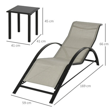 Elegantes 3-teiliges Lounge-Set – 2 ergonomische S-förmige Sonnenliegen mit Beistelltisch