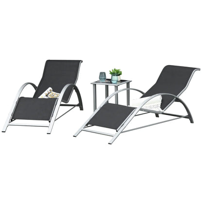 Elegantes 3-teiliges Lounge-Set – 2 ergonomische S-förmige Sonnenliegen mit Beistelltisch