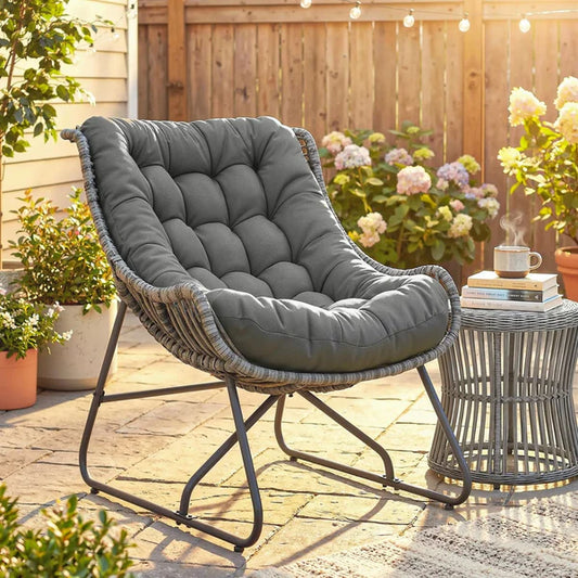 Stilvoller Rattan Gartensessel mit Komfortablem Kissen für den Außenbereich – Grau