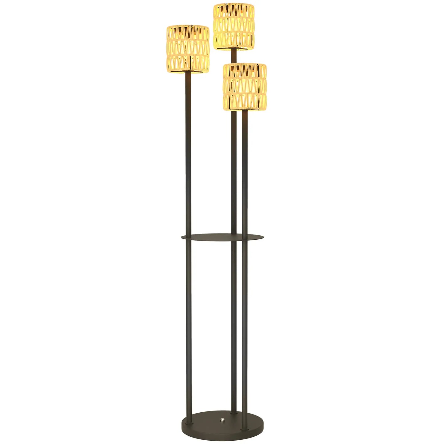 Elegante Solarbetriebene Gartenlampe aus Rattan mit Drei Lampenschirmen