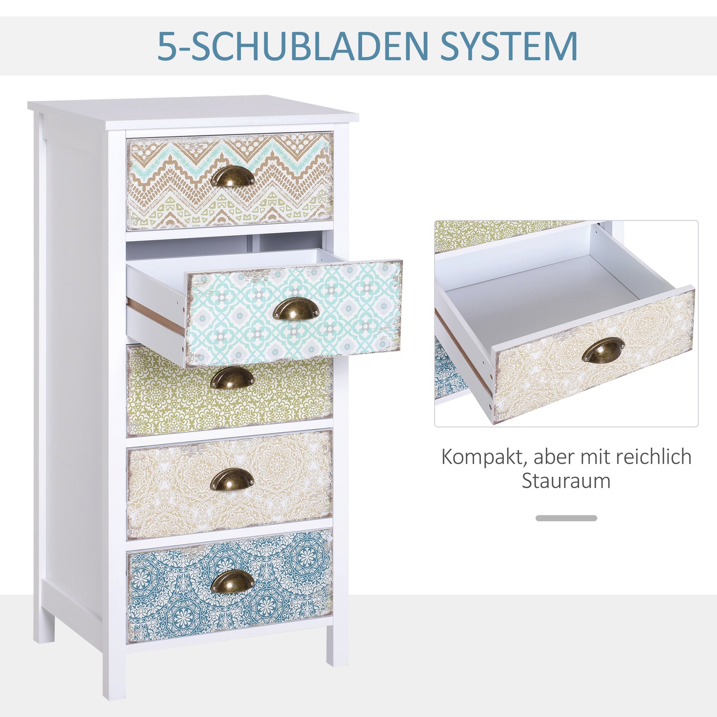 Vintage Kommode mit Gemusterten Fronten – 5 Schubladen
