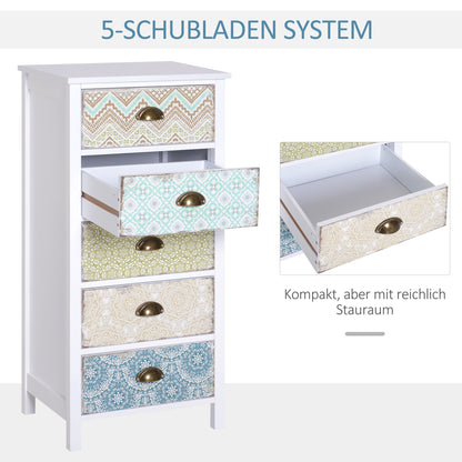 Vintage Kommode mit Gemusterten Fronten – 5 Schubladen