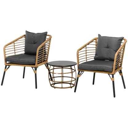 Rattan Sitzgruppe mit Polstern für Balkon und Terrasse – 2 Loungesessel und Tisch