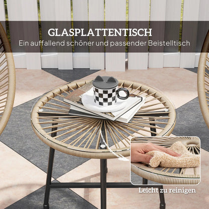 Stilvolle Acapulco Sitzgruppe für Balkon und Terrasse – 2 Sessel und Tisch – Naturfarbenes Rattan