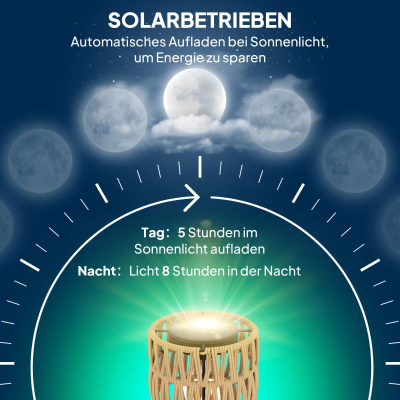 Elegante Solarbetriebene Gartenlampe aus Rattan mit Drei Lampenschirmen