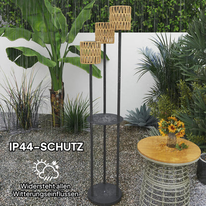 Elegante Solarbetriebene Gartenlampe aus Rattan mit Drei Lampenschirmen