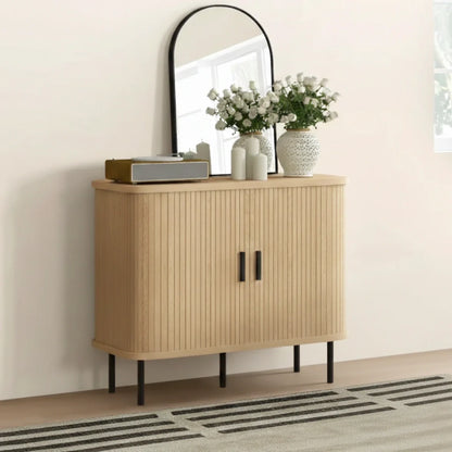 Retro Geriffelter Schrank in Eichenoptik mit Schiebetüren – 90 cm