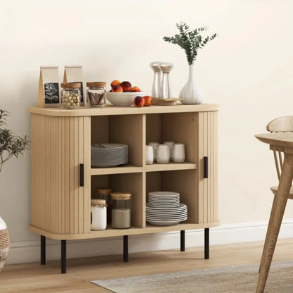 Retro Geriffelter Schrank in Eichenoptik mit Schiebetüren – 90 cm