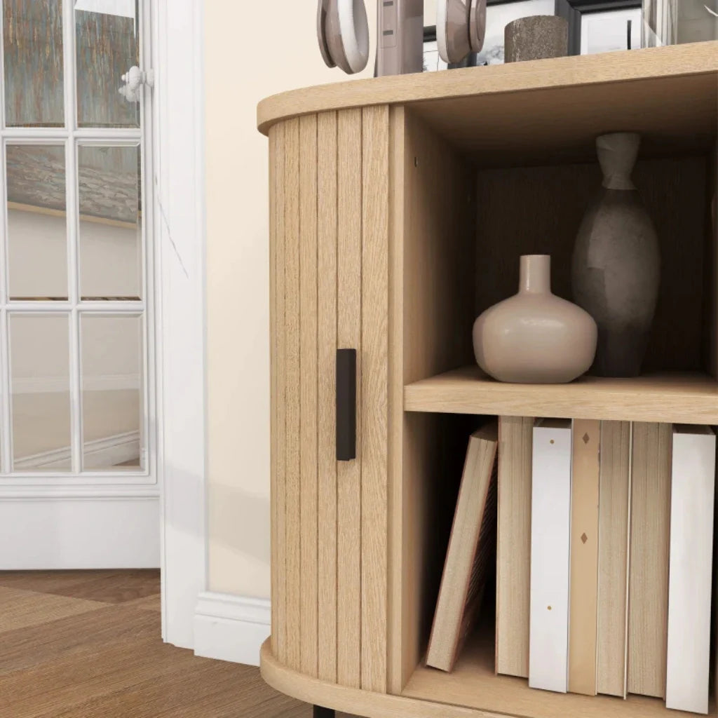 Retro Geriffelter Schrank in Eichenoptik mit Schiebetüren – 90 cm