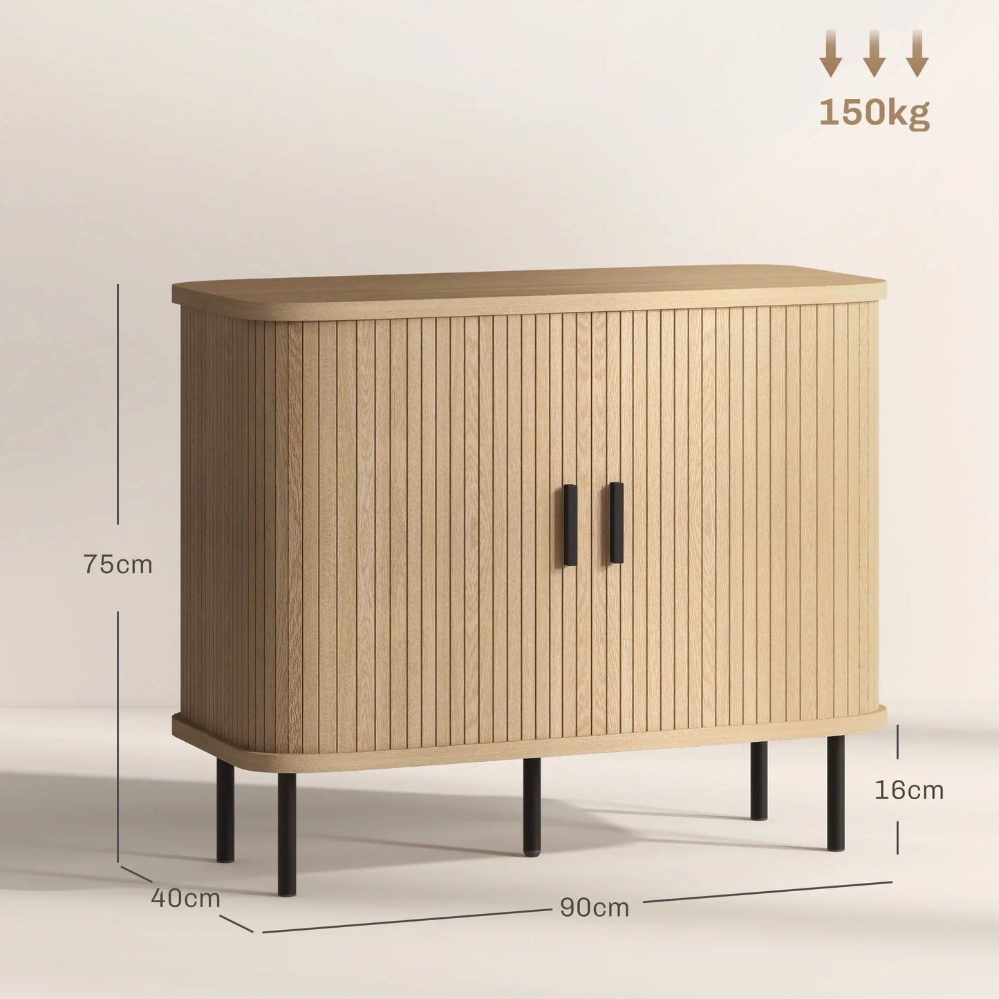 Retro Geriffelter Schrank in Eichenoptik mit Schiebetüren – 90 cm
