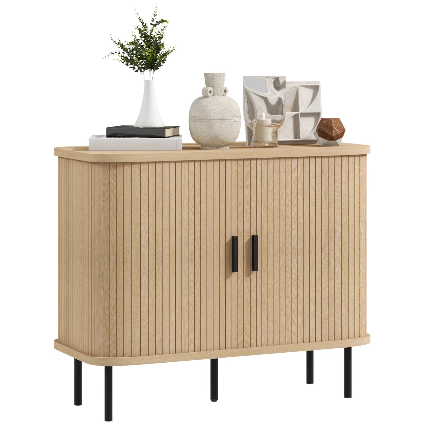 Retro Geriffelter Schrank in Eichenoptik mit Schiebetüren – 90 cm