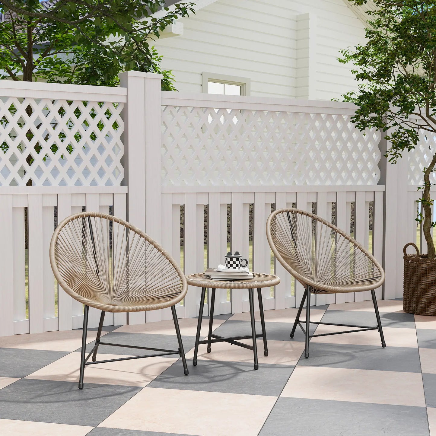 Stilvolle Acapulco Sitzgruppe für Balkon und Terrasse – 2 Sessel und Tisch – Naturfarbenes Rattan