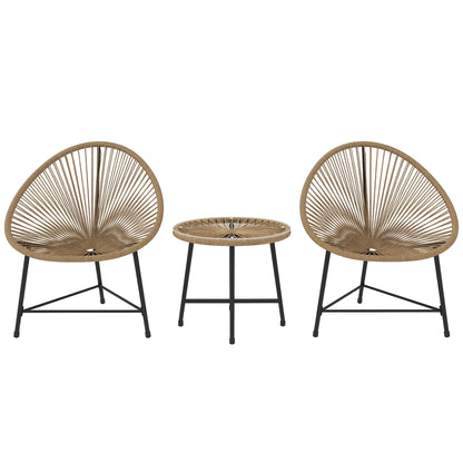 Stilvolle Acapulco Sitzgruppe für Balkon und Terrasse – 2 Sessel und Tisch – Naturfarbenes Rattan