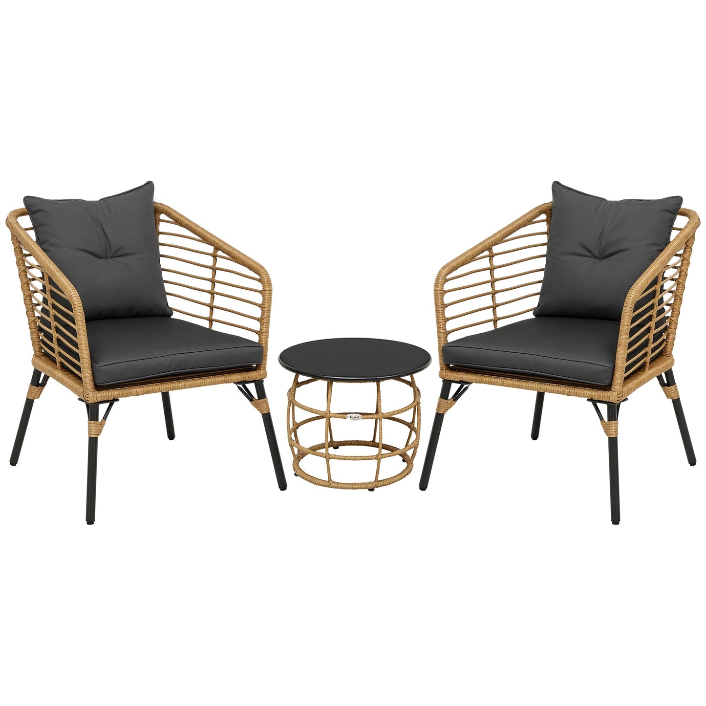 Rattan Sitzgruppe mit Polstern für Balkon und Terrasse – 2 Loungesessel und Tisch