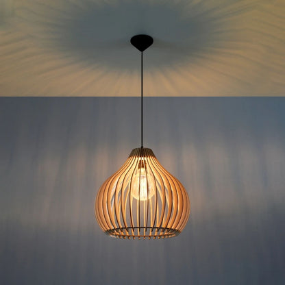 Elegante Deckenlampe aus Naturholz – Skulpturales Tropfenförmiges Design