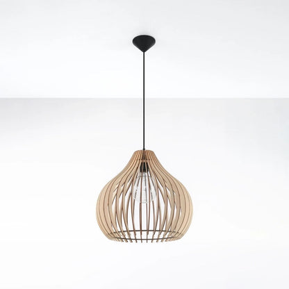 Elegante Deckenlampe aus Naturholz – Skulpturales Tropfenförmiges Design